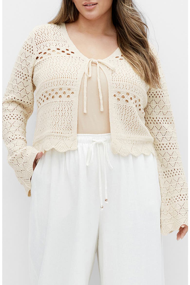 Tie Front Open Stitch Cardigan, Main, color, IVORY