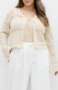 City Chic Tie Front Open Stitch Cardigan
