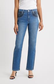 CITY BLUES Two-Tone High Waist Straight Leg Jeans