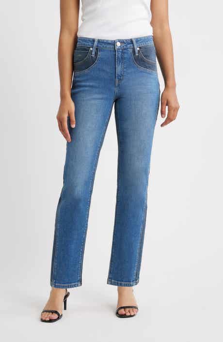 CITY BLUES Two-Tone High Waist Straight Leg Jeans