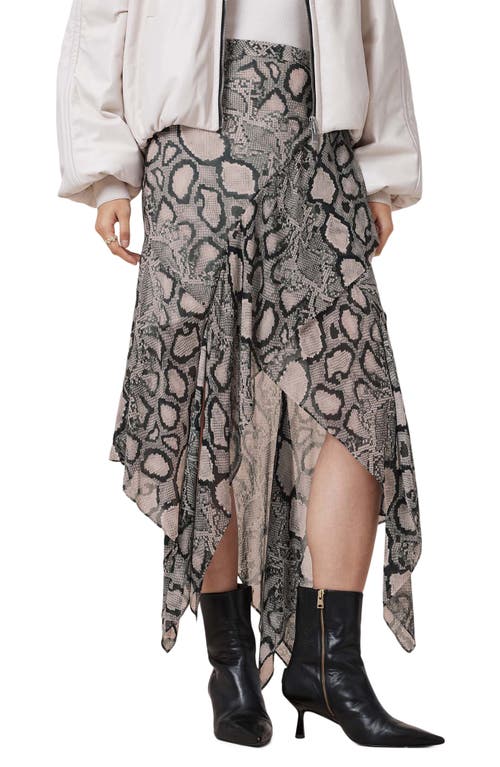 Allsaints Womens Cassie Snake-print Woven Midi Skirt Flow Ecru Whit In Flow Ecru White