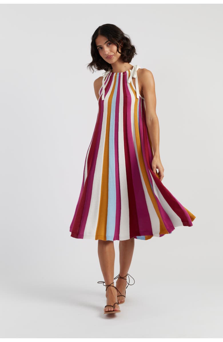 Chinti & Parker Cotton Rainbow Swing Dress, Main, color, Red