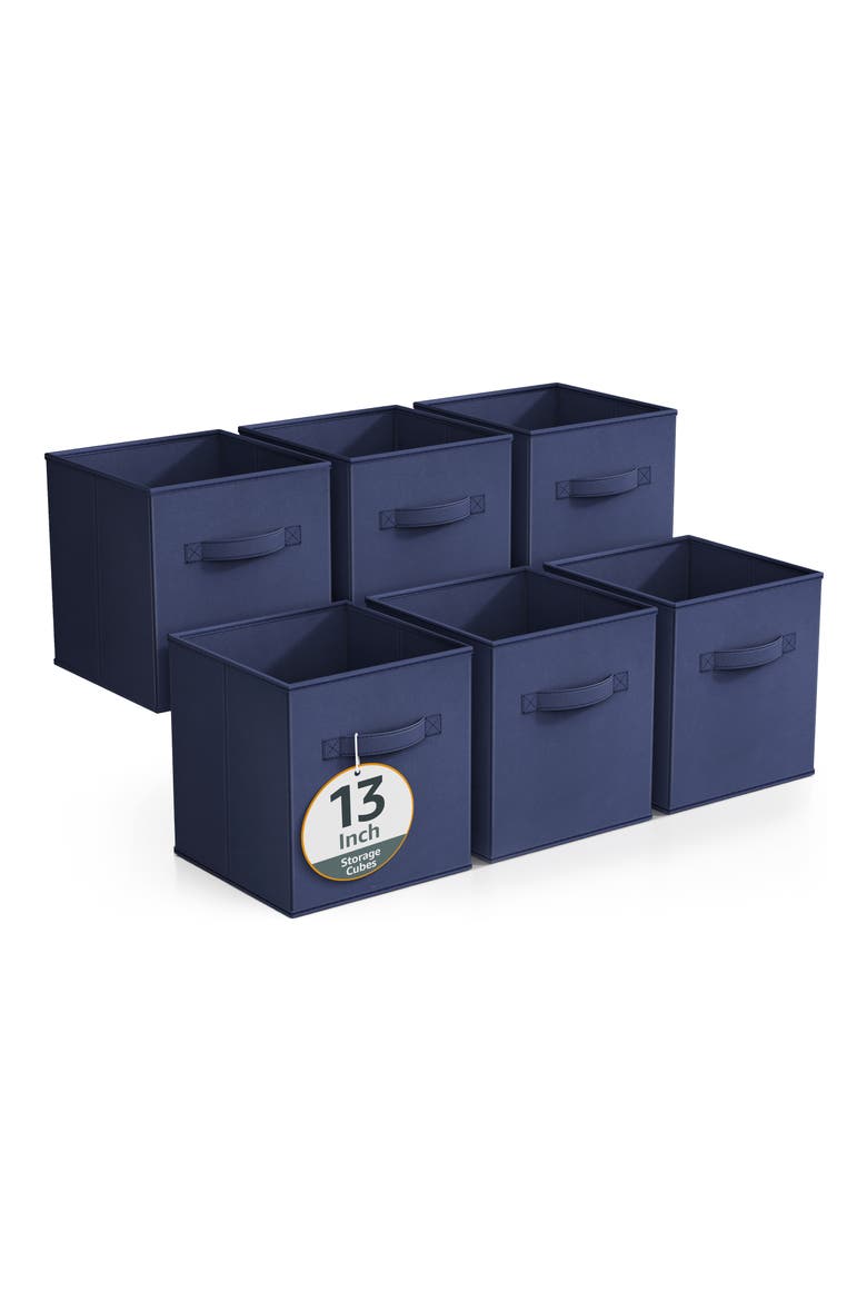 8-Piece Foldable Cube Bins, Main, color, NAVY BLUE