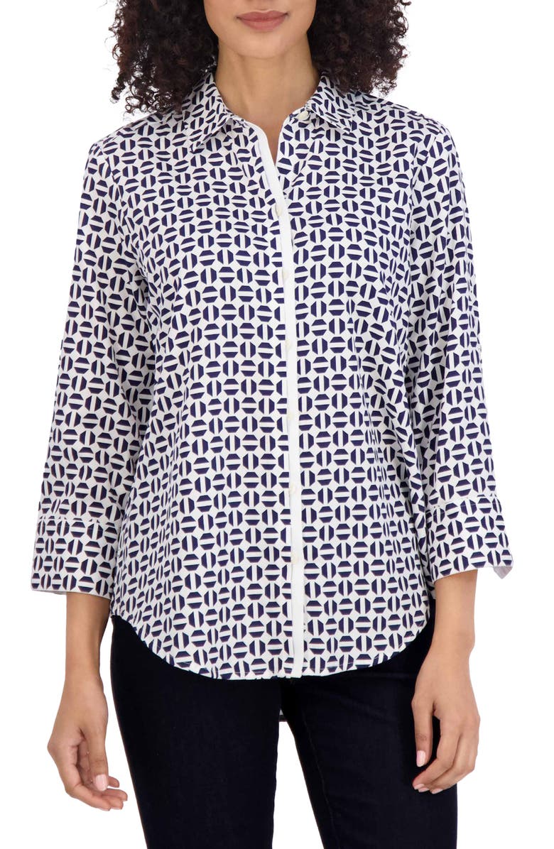 Foxcroft Charlie Geometric Print Cotton Button-Up Shirt, Main, color, 