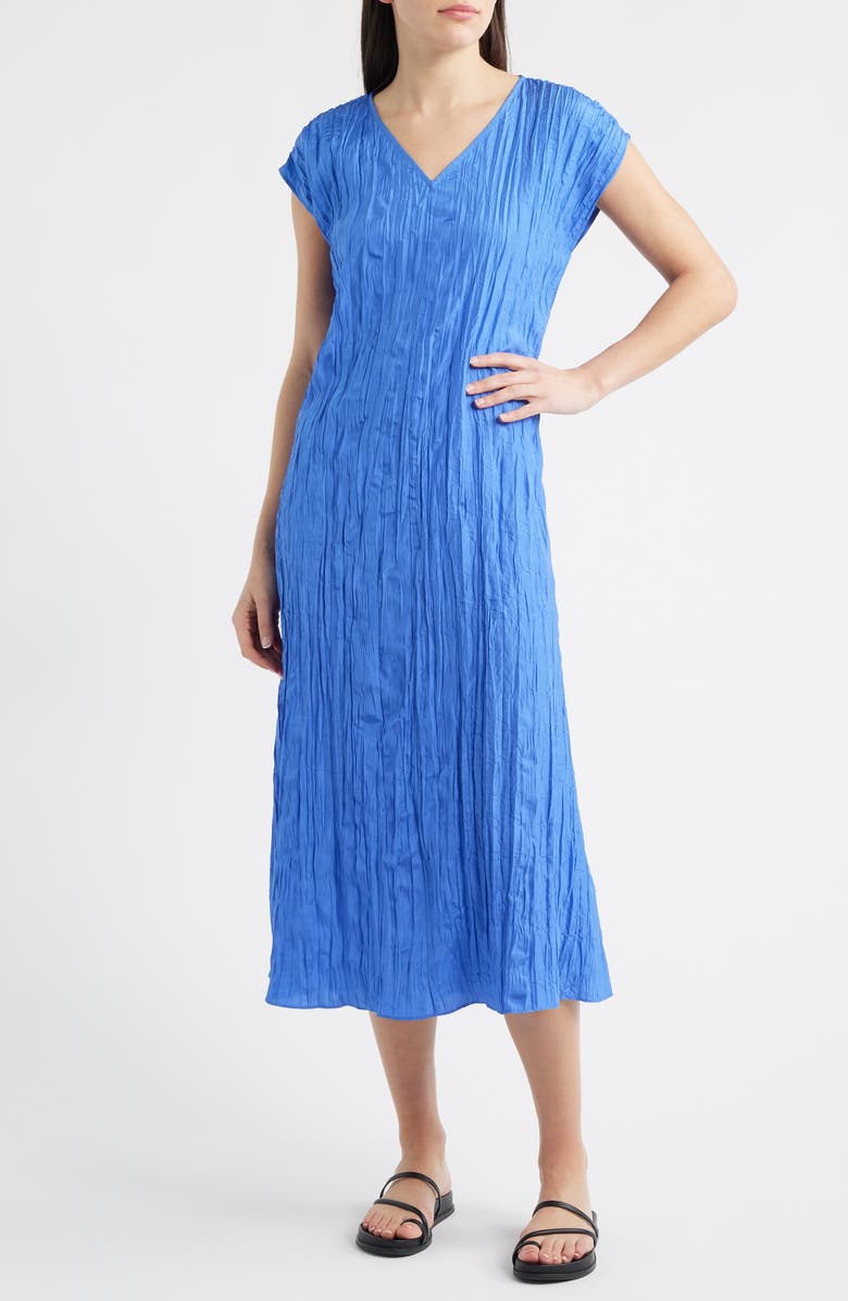 Eileen Fisher Cap Sleeve Silk Maxi Dress, Main, color, Blue Star