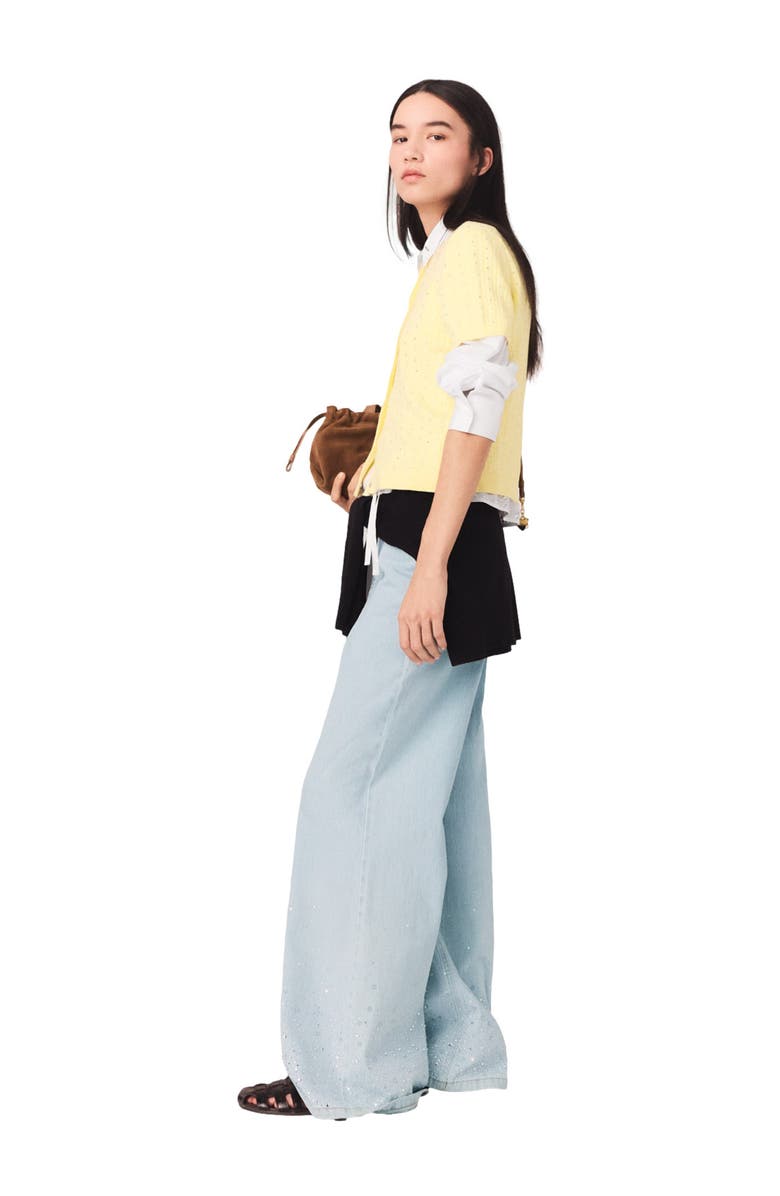 maje Cardigan with rhinestone neck, Alternate, color, Yellow