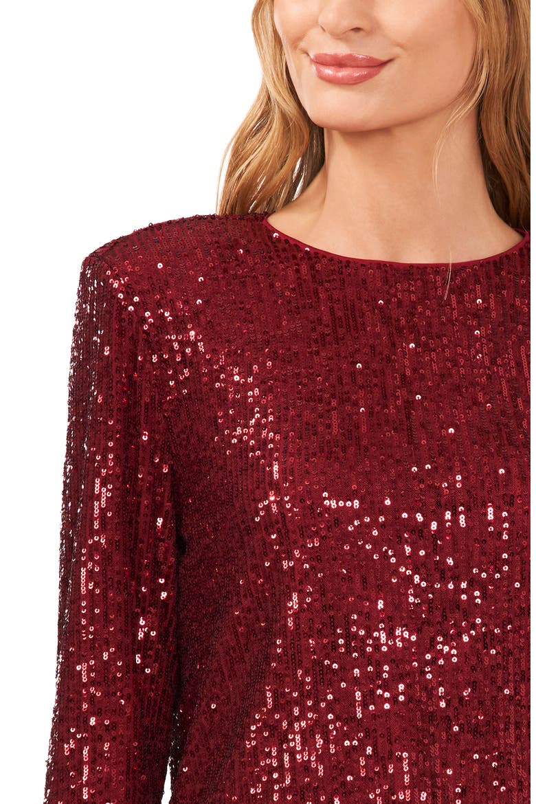 Sequin Long Sleeve Top, Alternate, color, DARK WINE
