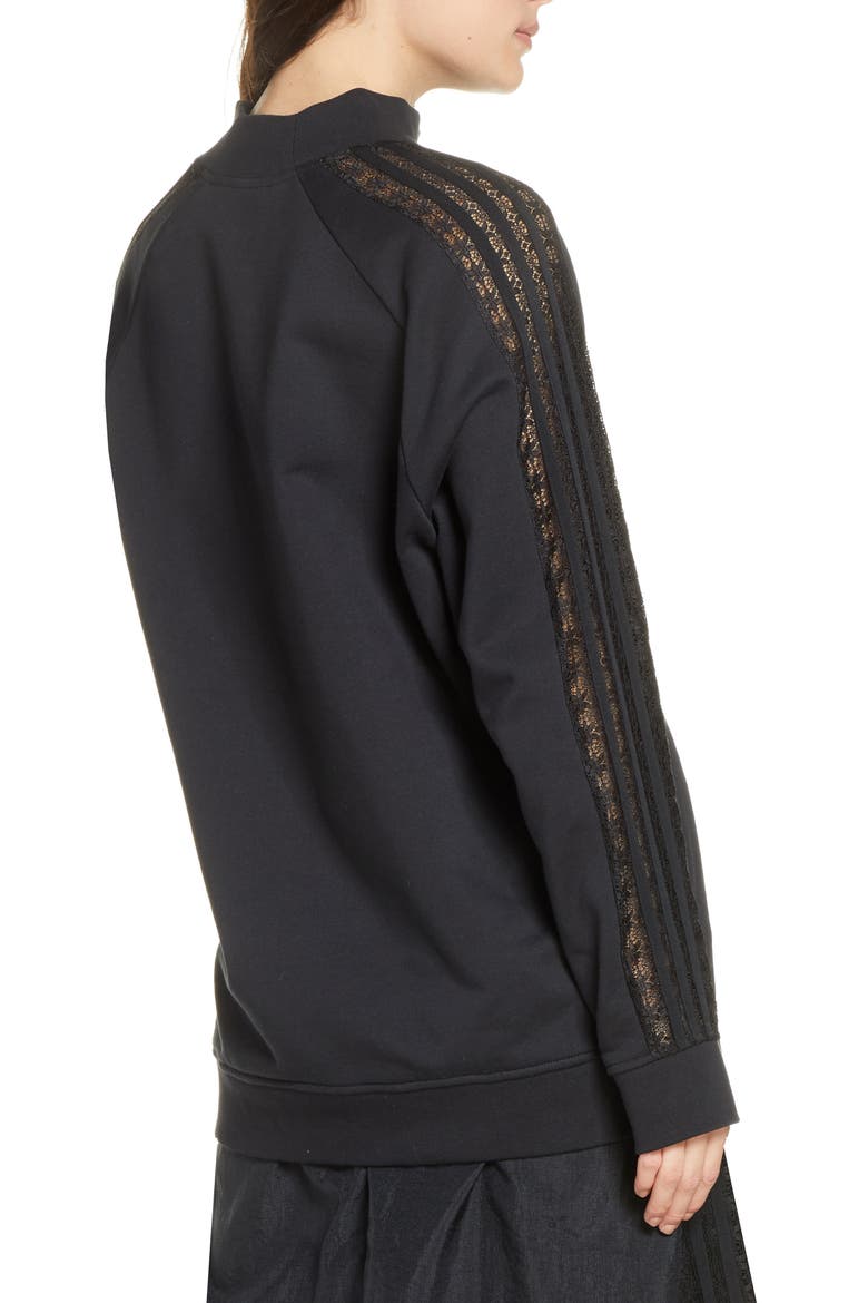 Lace Stripe Logo Cotton Sweatshirt, Alternate, color, BLACK