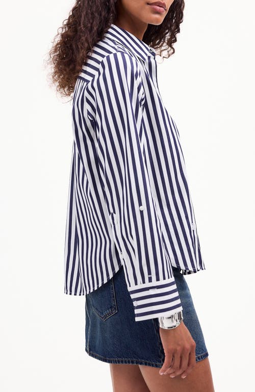 Madewell Stripe Easy Y-neck Button-up Shirt In Dark Midnight