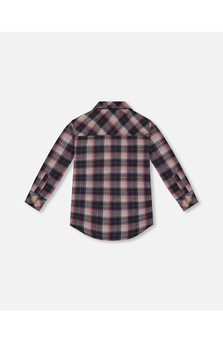 Deux par Deux Girl's Long Sleeve Button Front Tunic Flannel Shirt Plaid Navy And Pink, Alternate, color, Plaid Outdoor