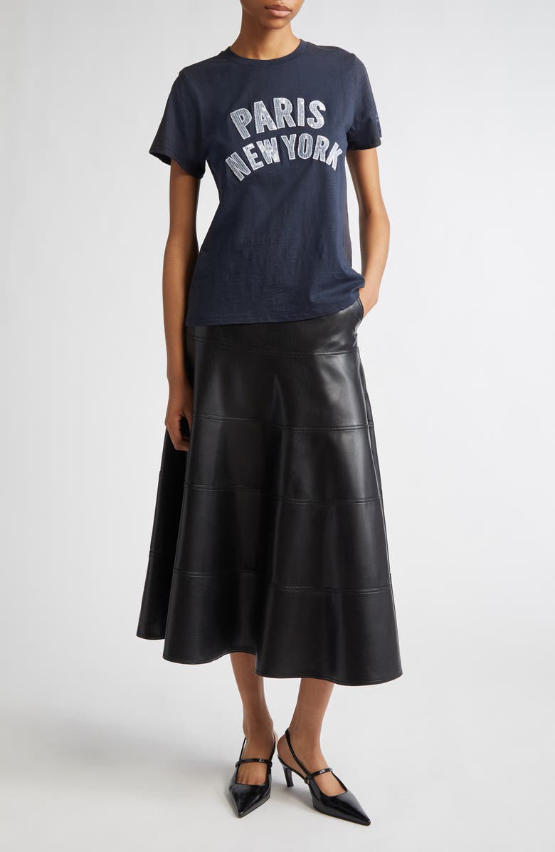 Cinq à Sept Paris New York Denim Appliqué T-Shirt, Alternate, color, Navy