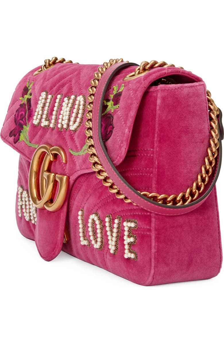 Gucci GG Marmont 2.0 Imitation Pearl Embellished Velvet Crossbody Bag, Alternate, color,