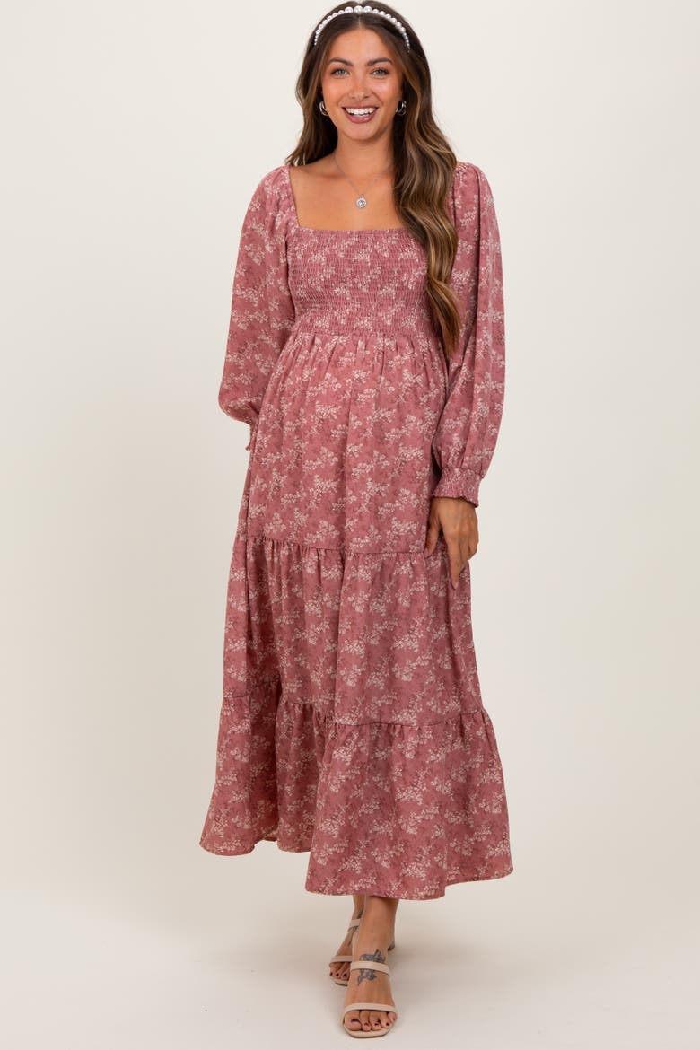 Floral Smocked Square Neck Maxi Dress, Alternate, color, Mauve