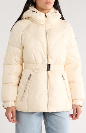 Bcbgeneration Missy Belted Puffer Coat In Neutral