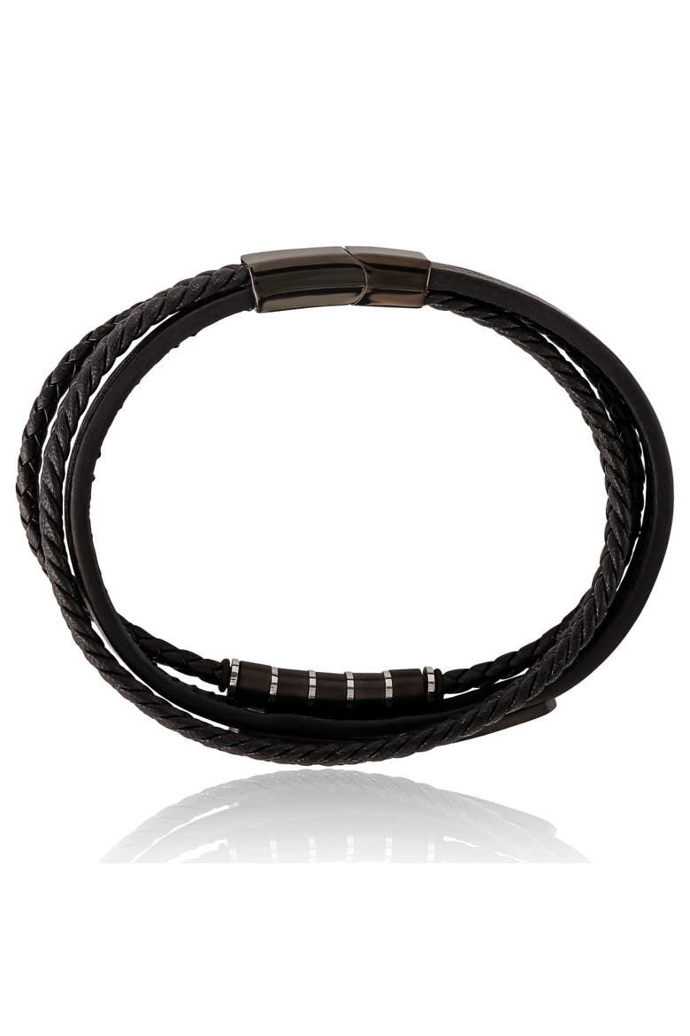 Stainless Steel 3-Row Cord Bracelet, Alternate, color, Black