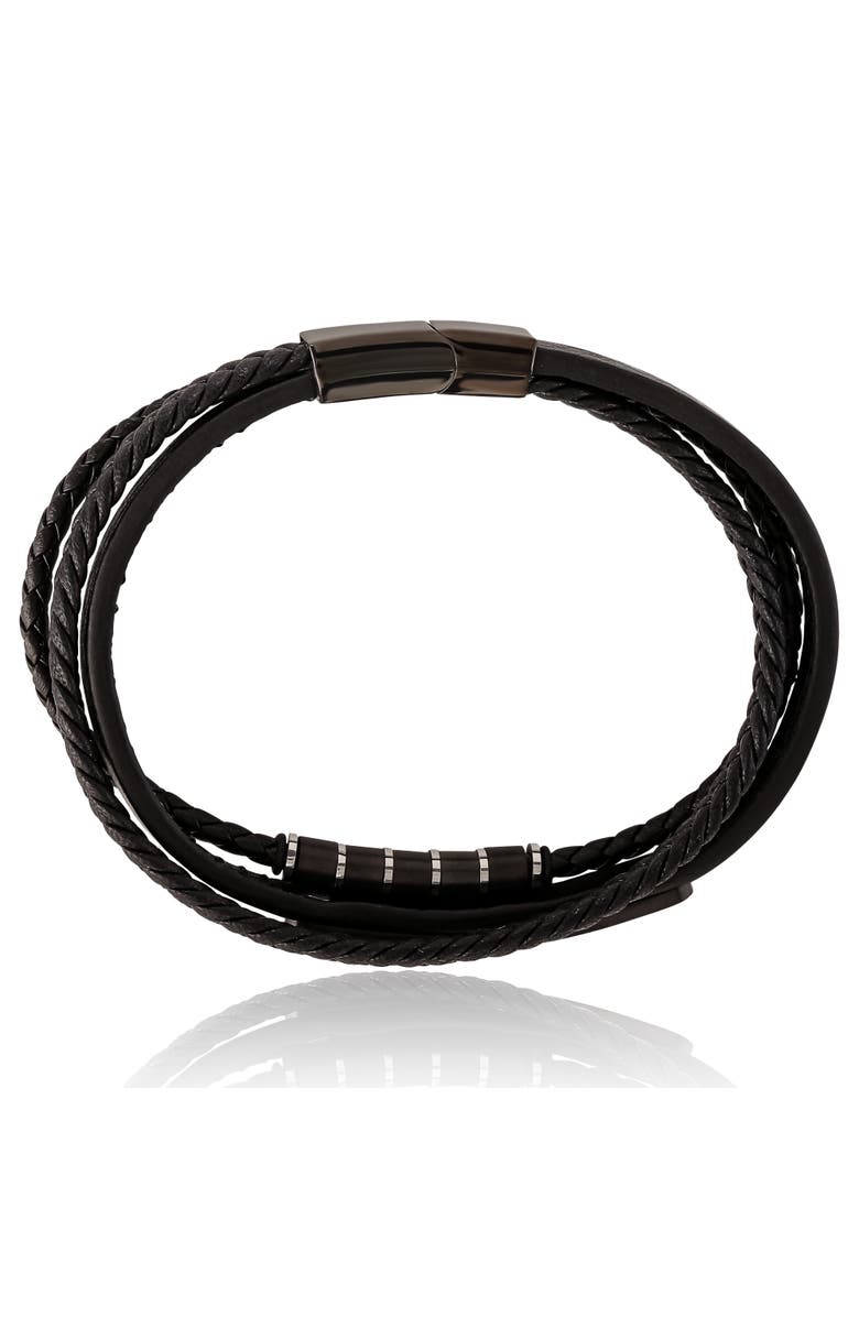 Lucky Brand Stainless Steel 3-Row Cord Bracelet, Alternate, color, Black