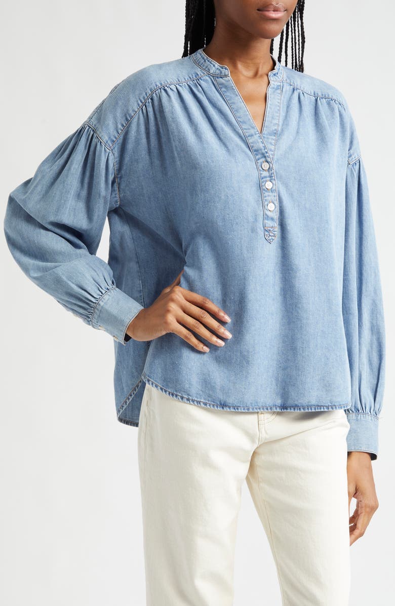 Veronica Beard Kylie Cotton Blend Chambray Shirt, Alternate, color, Pebble Stone