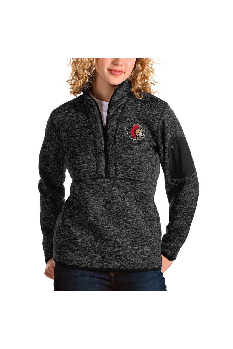 Women's Antigua Heather Black Ottawa Senators Fortune Half-Zip Sweatshirt, Alternate, color, Heather Black