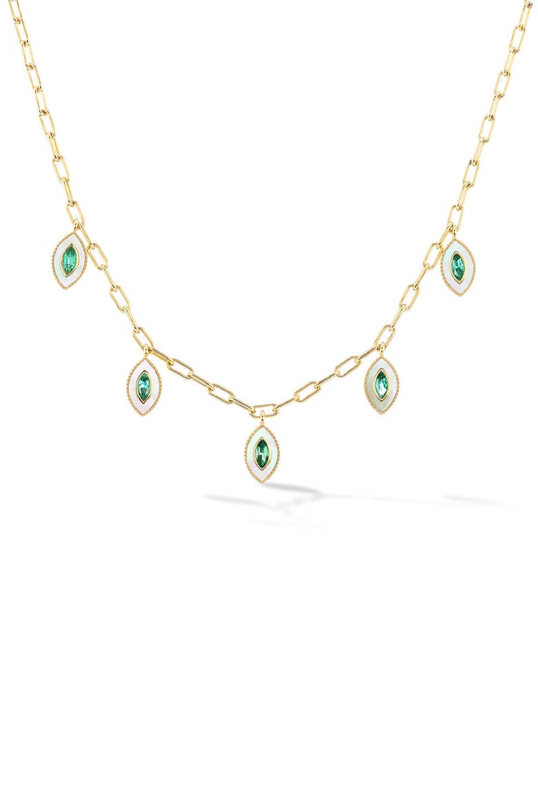 Marquise Eyes Emerald & Mother-of-Pearl Frontal Necklace, Main, color, GREEN