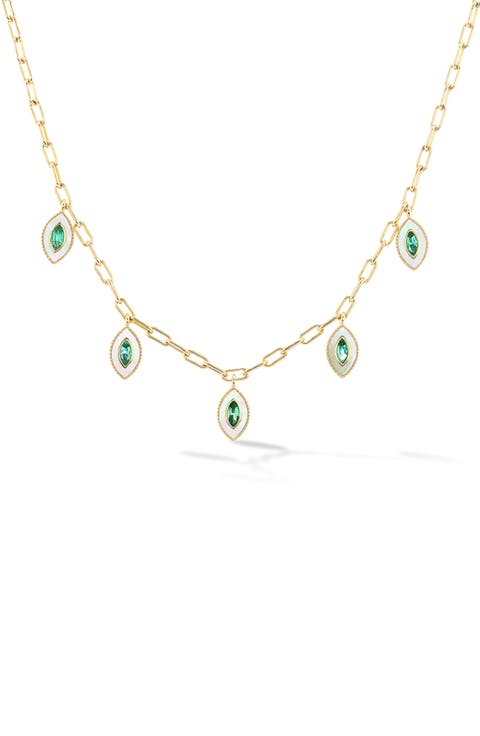 Marquise Eyes Emerald & Mother-of-Pearl Frontal Necklace