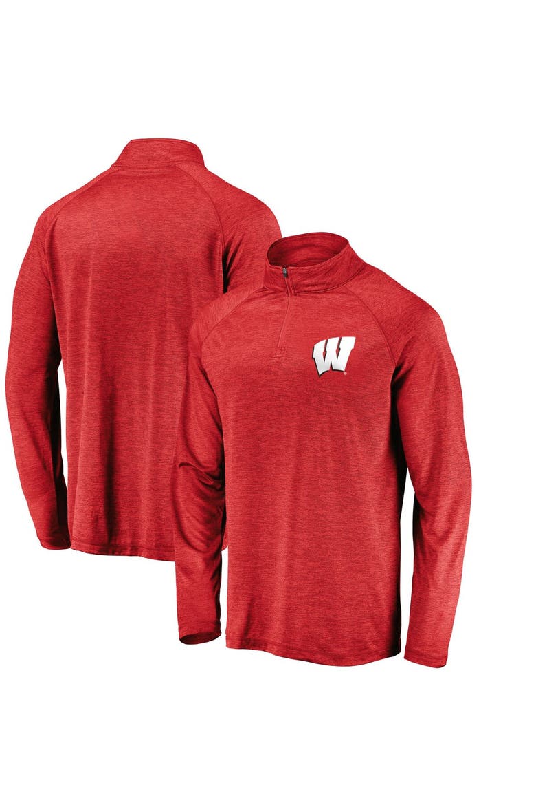Men's Fanatics Red Wisconsin Badgers Lightweight Striated Raglan Quarter-Zip Top, Main, color, RED