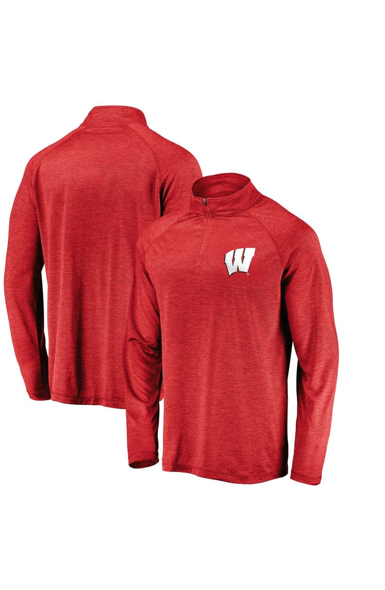 FANATICS Men's Fanatics Red Wisconsin Badgers Lightweight Striated Raglan Quarter-Zip Top, Main, color, Red
