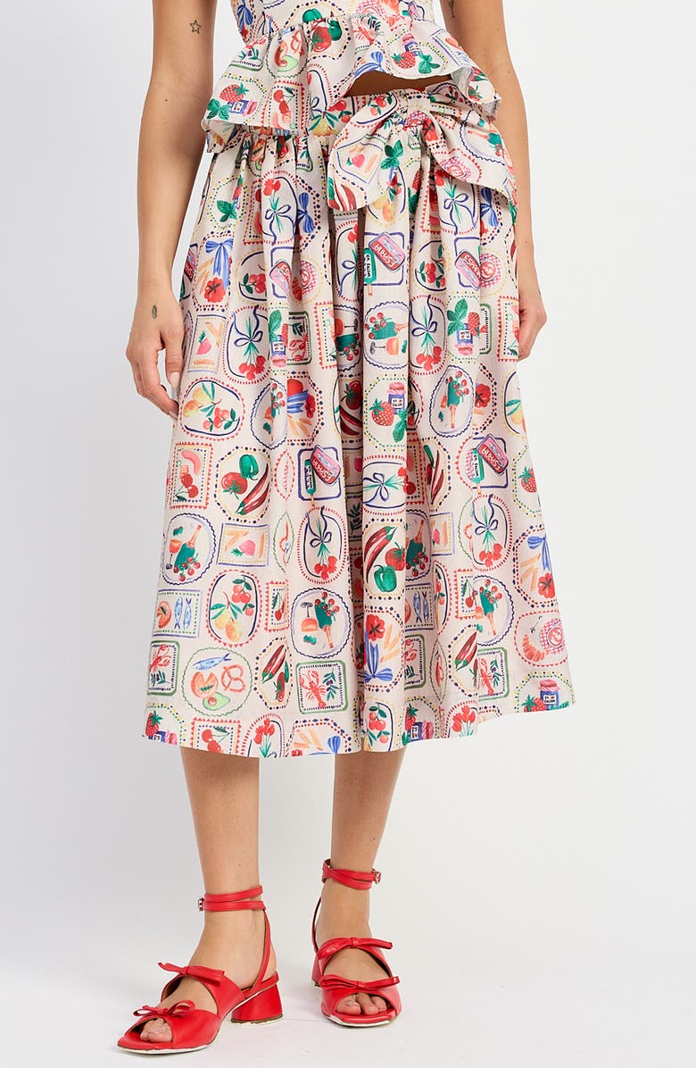 En Saison Nateli Bow Print Midi Skirt, Main, color, 