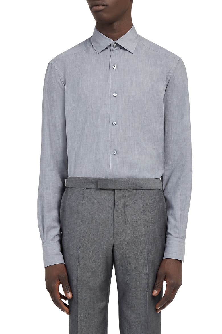 Premium Cotton Regular Fit Button-Up Shirt, Main, color, MD GRY SLD