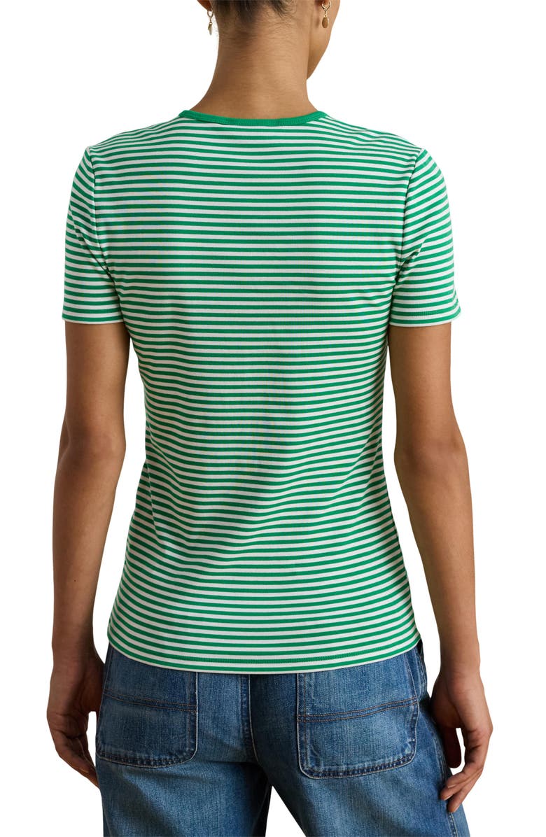 Lauren Ralph Lauren Stripe Cotton Ringer Neck T-Shirt, Alternate, color, Stem Green/ White