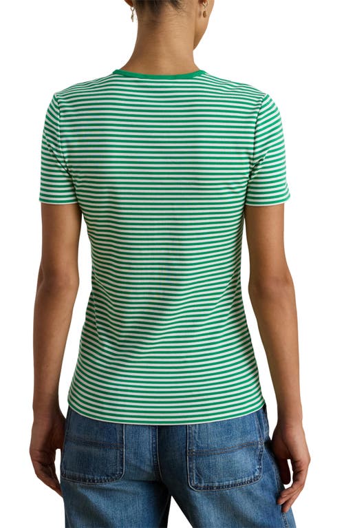Ralph Lauren Striped Stretch Cotton Crewneck Tee In Green