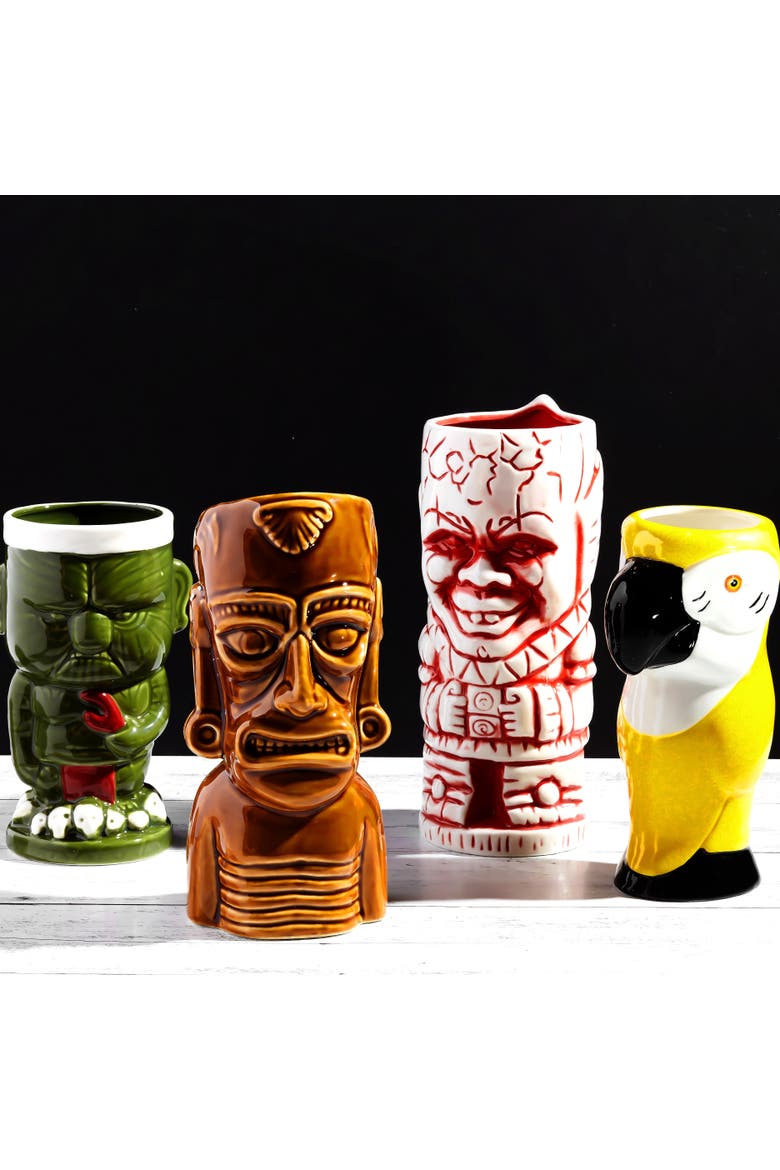 Ceramic Hawaiian Luau Tiki Mugs - Set of 4, Alternate, color, Multicolor