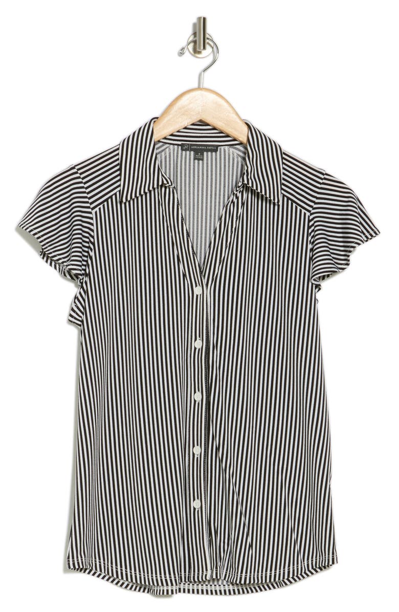Flutter Sleeve Knit Button-Up Shirt