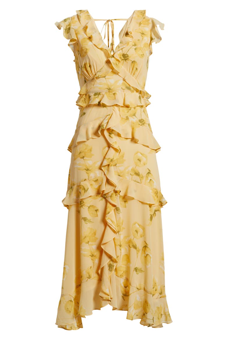 Print Ruffle Midi Dress, Alternate, color, GOLDEN HAZE