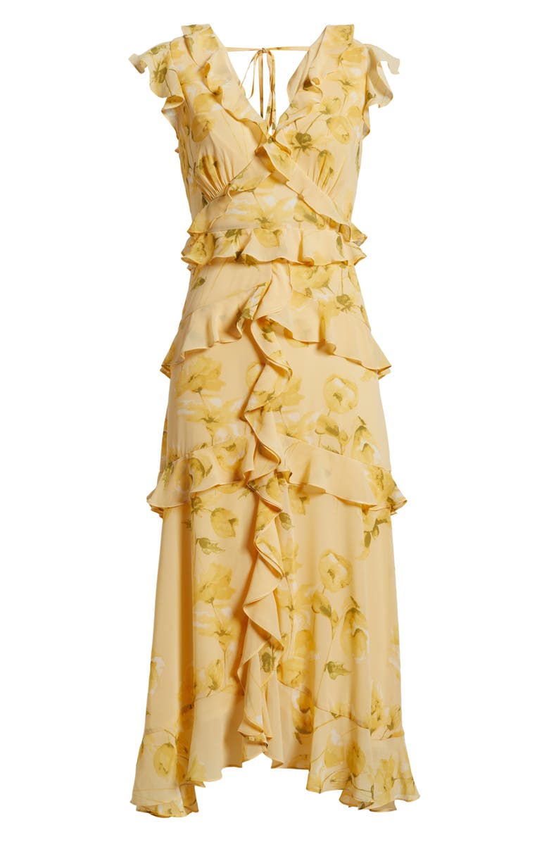 CeCe Print Ruffle Midi Dress, Alternate, color, Golden Haze