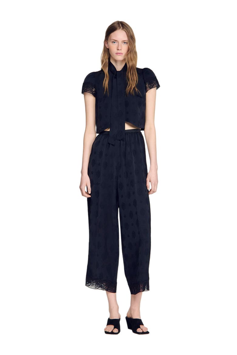 Paisley jacquard crop top, Alternate, color, Black