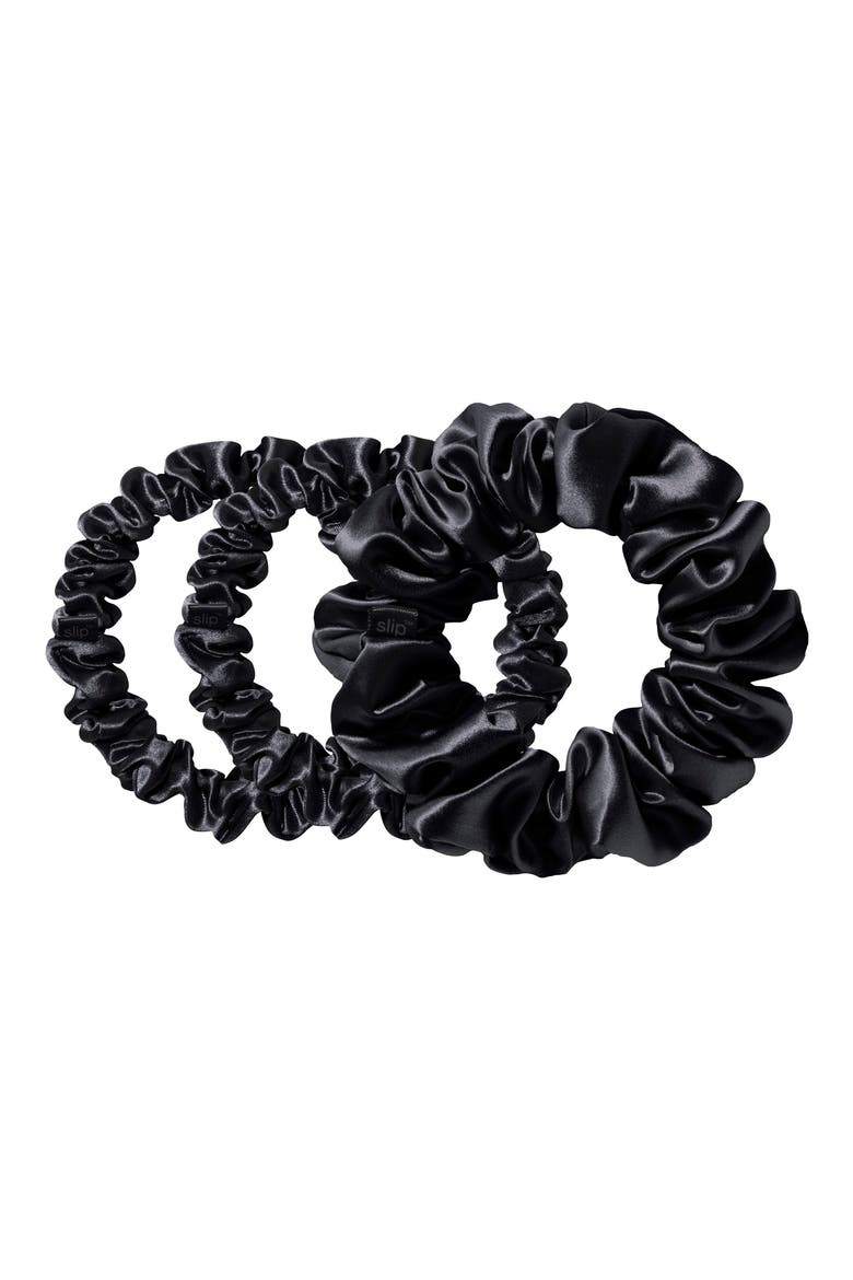 3-Pack Large & Small Silk Scrunchie Set, Main, color, BLACK