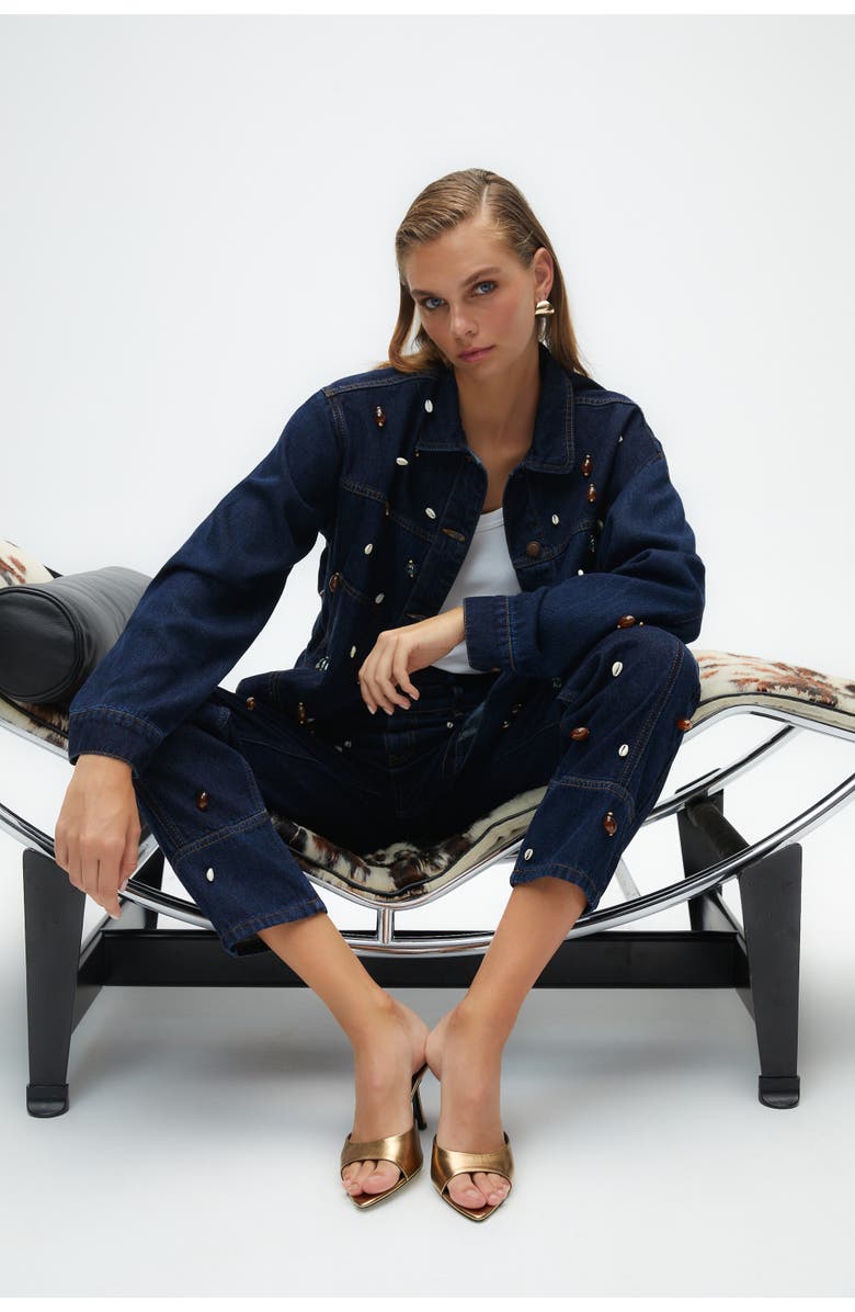 Nocturne Seashell Designed Jean Jacket, Alternate, color, 