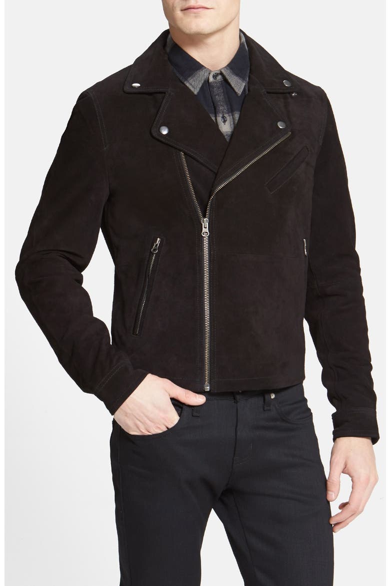 Black Suede Biker Jacket, Main, color, BLACK