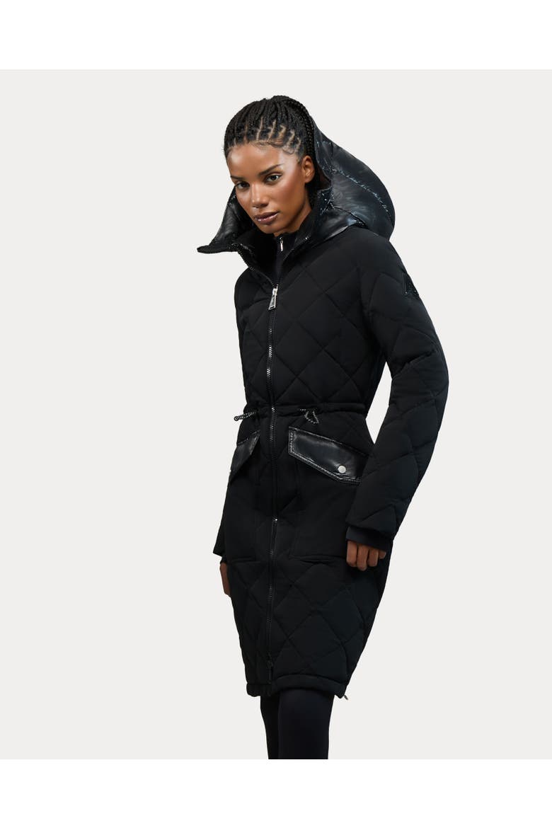 Arly Elongated Hybrid Lightweight Puffer Coat, Alternate, color, Black