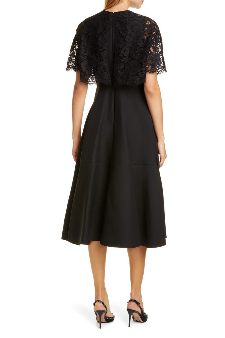 Lace Popover Crepe Couture Midi Dress, Alternate, color, NERO