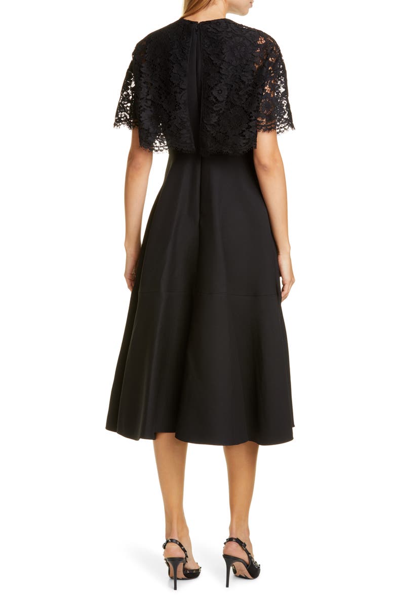 Valentino Lace Popover Crepe Couture Midi Dress, Alternate, color,