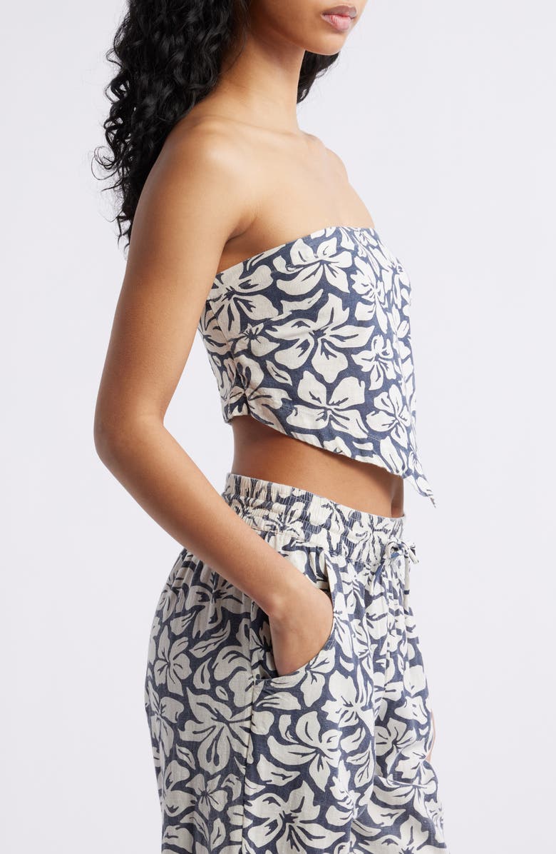 Rip Curl Las Dalias Cotton & Linen Strapless Top, Alternate, color, Navy