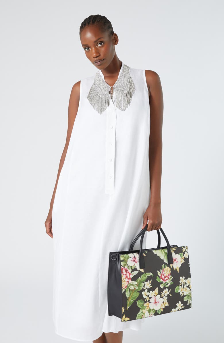 Marina Rinaldi Tema Sleeveless Linen Dress, Alternate, color, Optical White