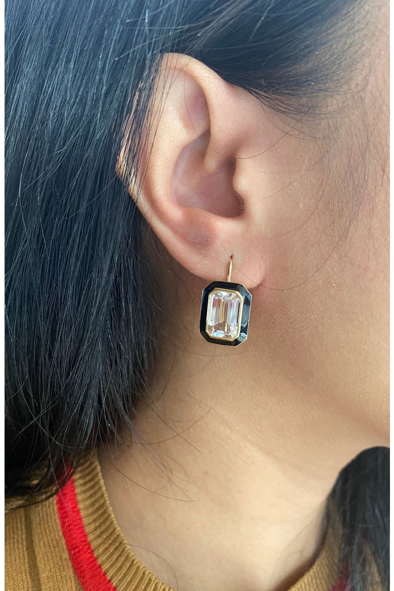 Queen Emerald Cut Earrings, Alternate, color, BLACK / CLEAR