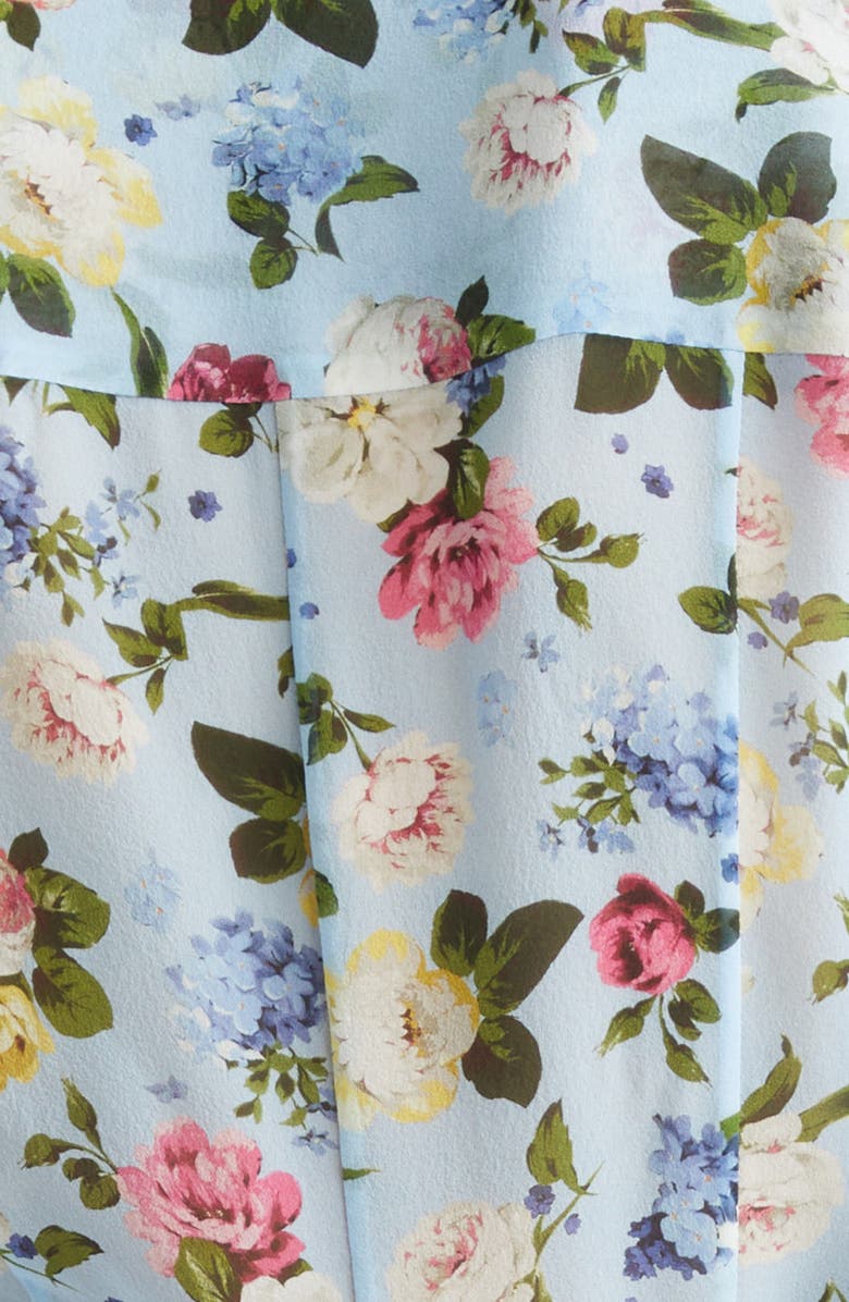 Carolina Herrera Isabella Floral Silk Crepe Button-Up Shirt, Alternate, color, Cloudy Blue Multi