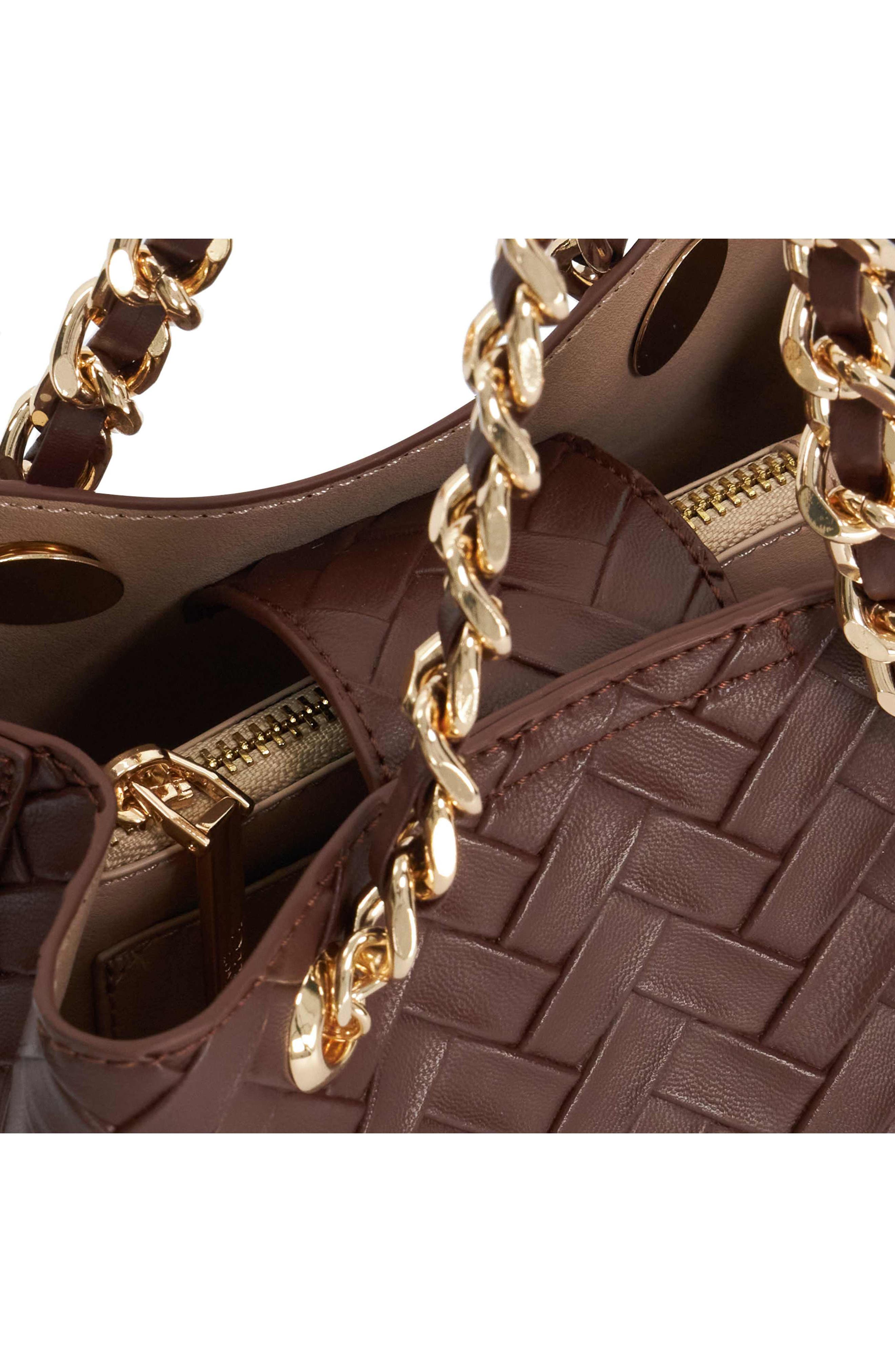 Dinidiemz Woven Faux Leather Tote, Alternate, color, BROWN