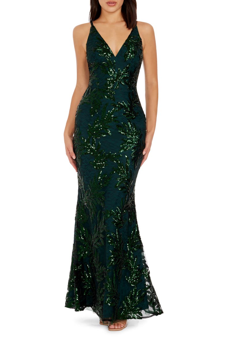 Sharon Embellished Lace Evening Gown, Main, color, PINE MULTI