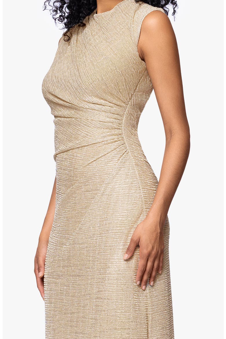 Ruched Sleeveless Crinkled Metallic Column Gown, Alternate, color, GOLD/ GOLD