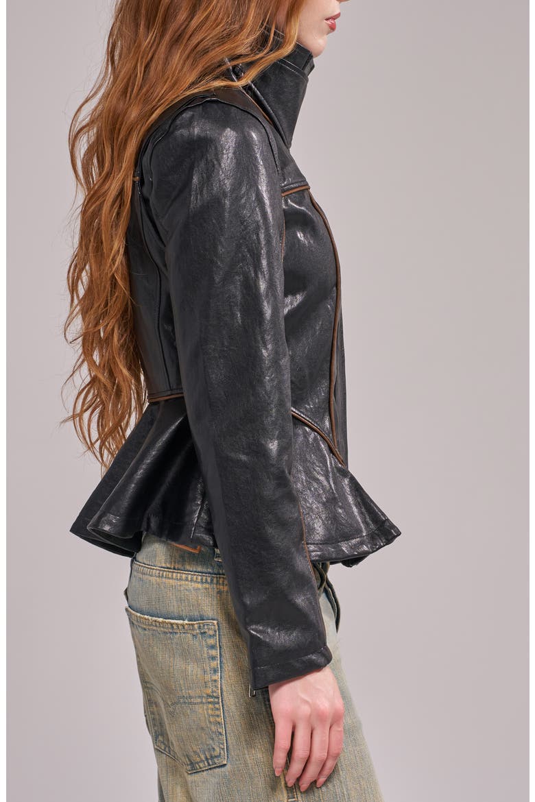 Ally Faux Leather Peplum Moto Jacket, Alternate, color, BLACK