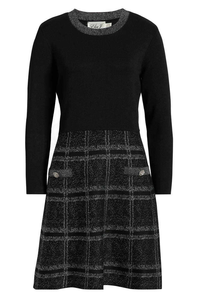Long Sleeve Sweater Dress, Alternate, color, BLACK SILVER